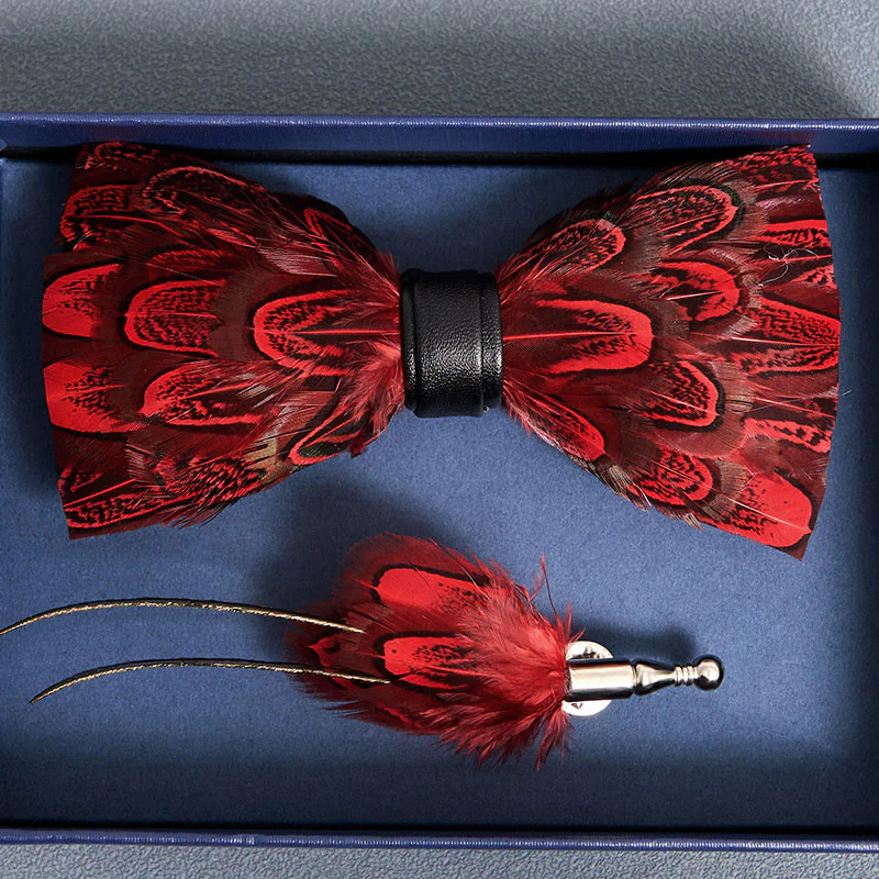 Crison & Black Peacock Feather Bow Tie with Lapel Pin - Image 4