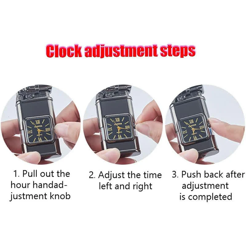 Horse Design Refillable Double Flame Butane Lighter With Clock - Image 6