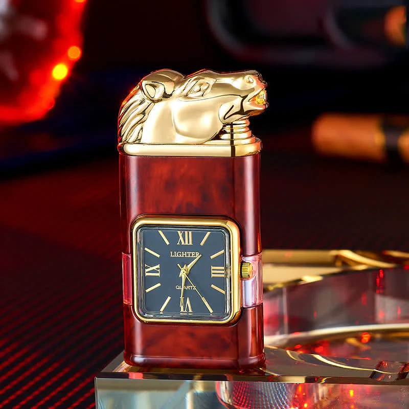Horse Design Refillable Double Flame Butane Lighter With Clock - Image 8
