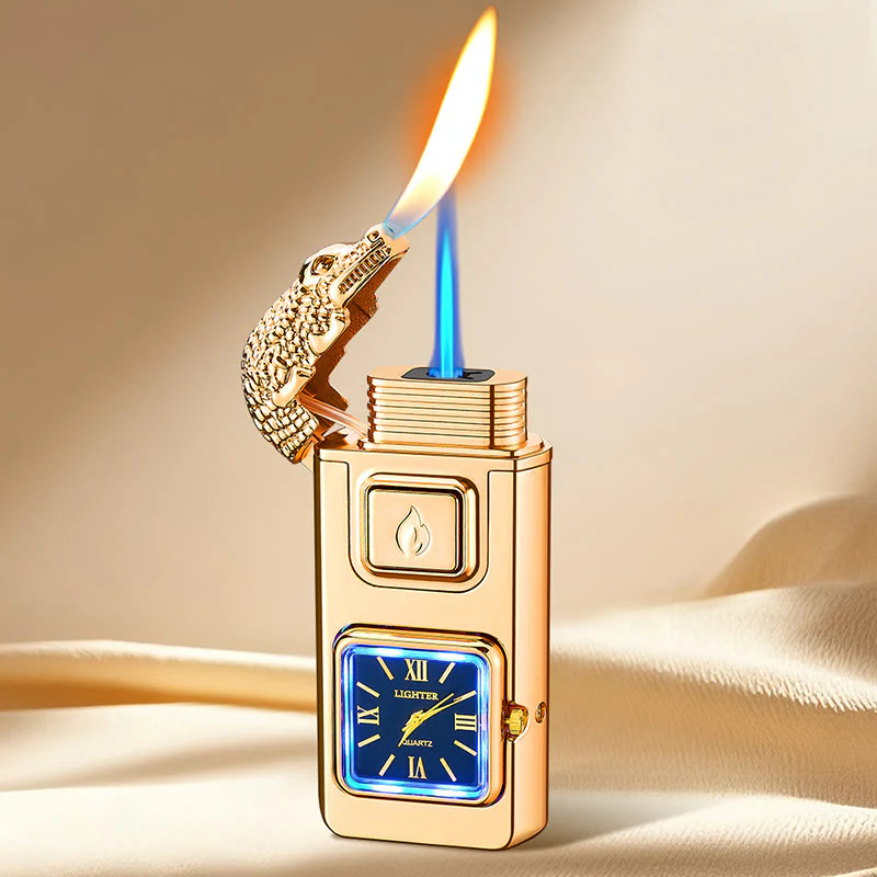 Crocodile Head LED Inflatable Butane Lighter With Clock
