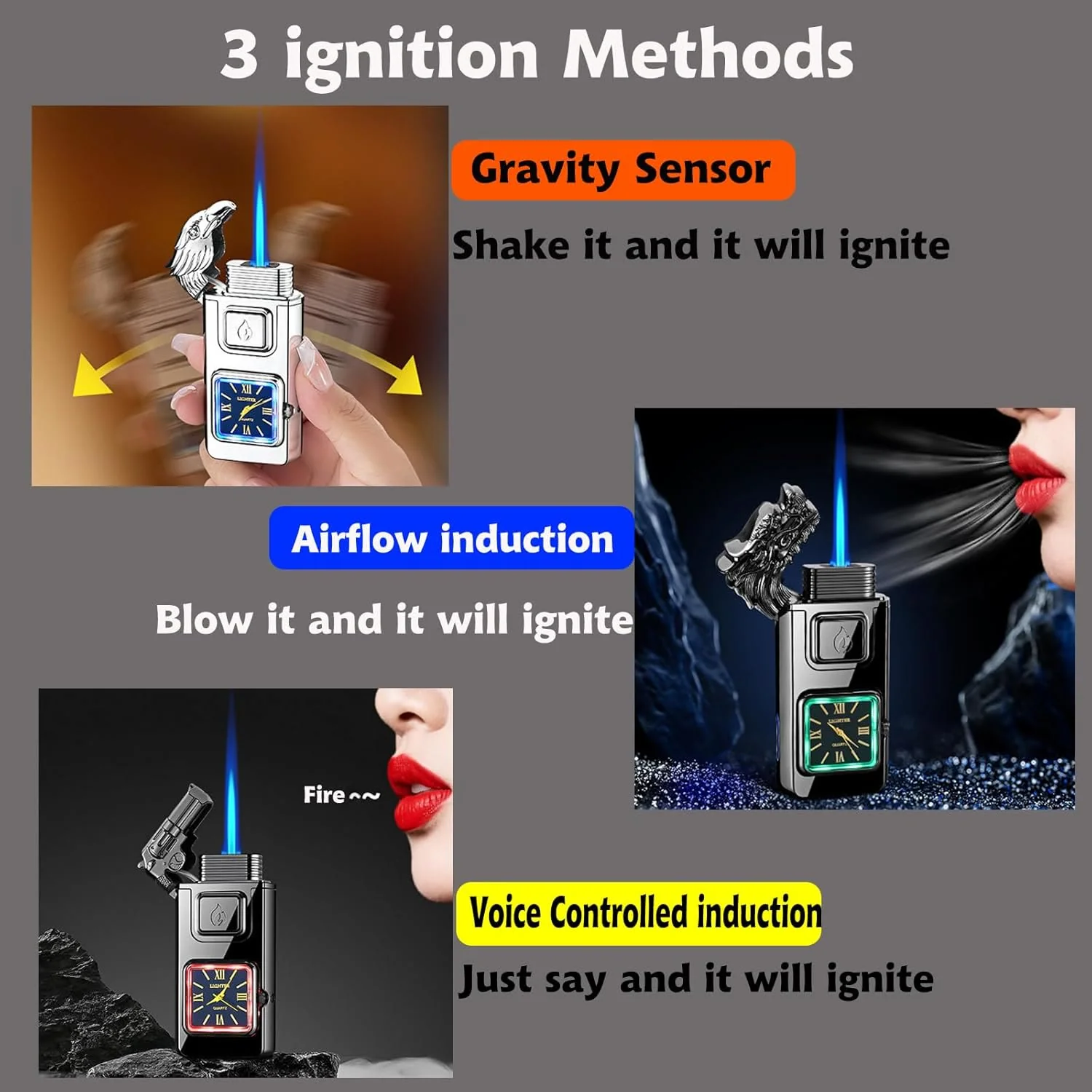 Crocodile Head LED Inflatable Butane Lighter With Clock - Image 3