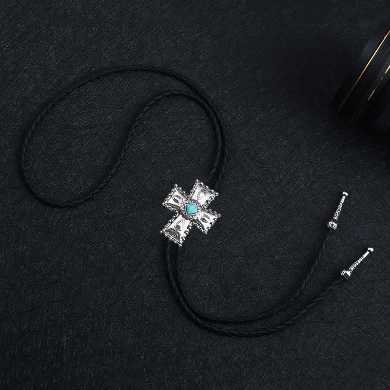 Cross Blue Artificial Stone Bolo Tie - Image 6