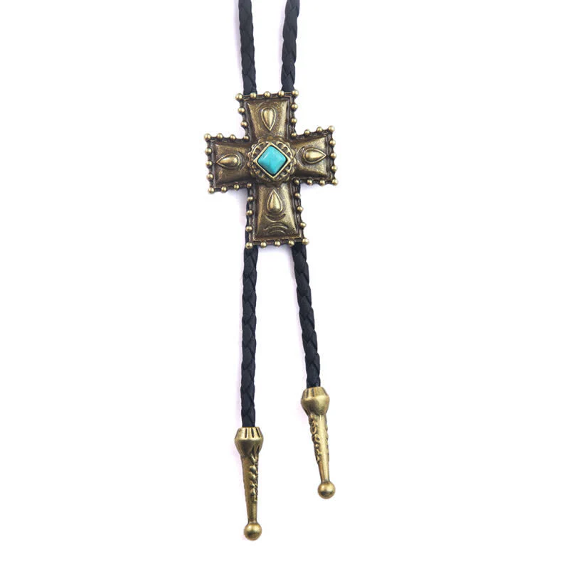 Cross Blue Artificial Stone Bolo Tie - Image 8