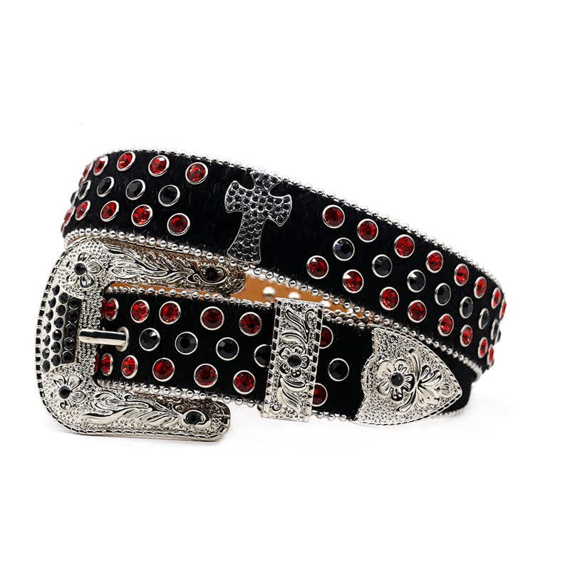 Cross Rivet Studded Bling Rhinestone Leather Belt - Image 11