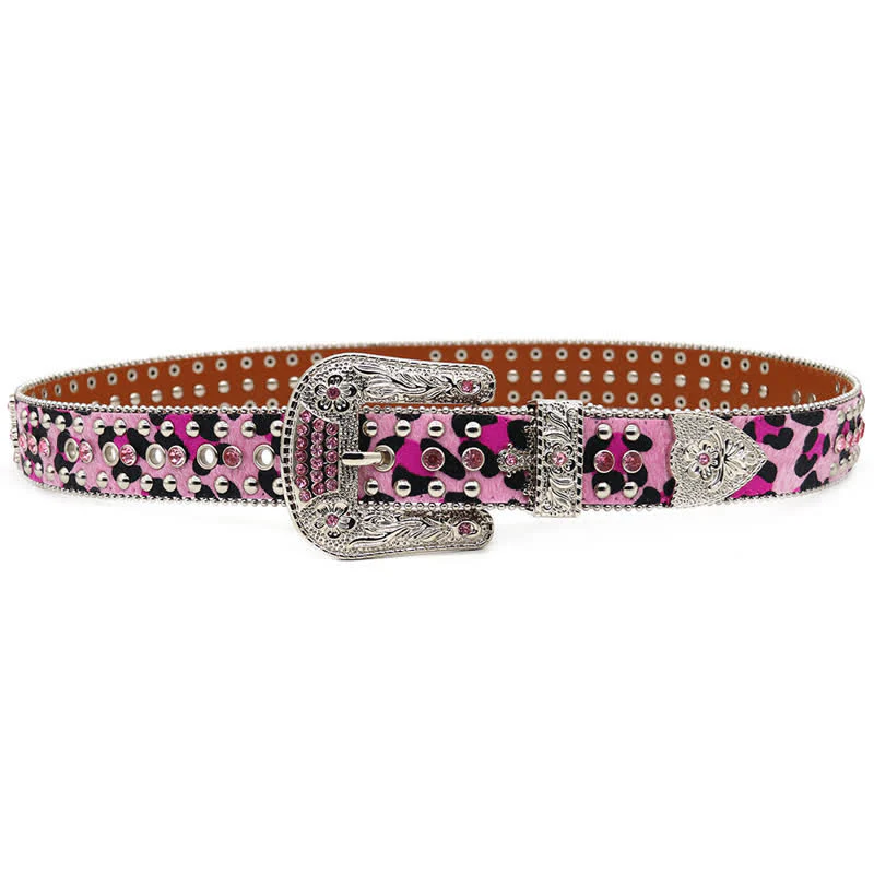 Cross Rivet Studded Bling Rhinestone Leather Belt - Image 5