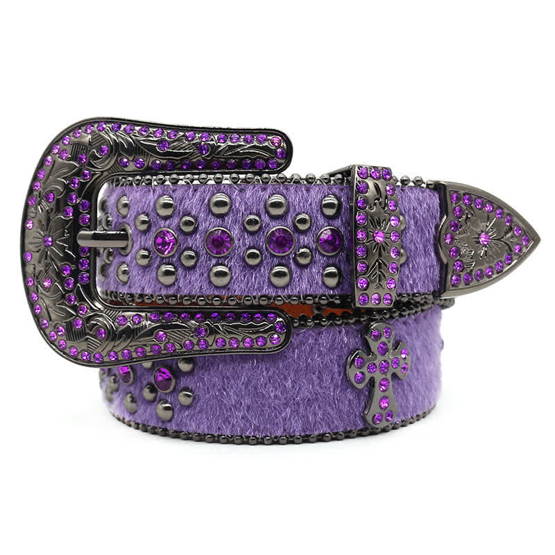 Cross Rivet Studded Bling Rhinestone Leather Belt - Image 8
