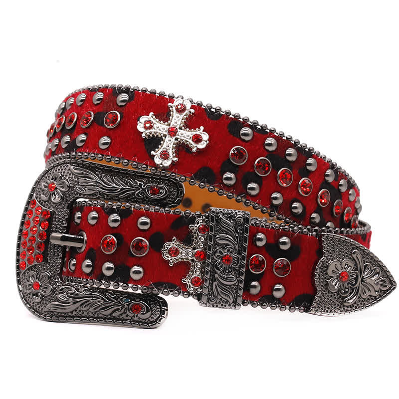 Cross Rivet Studded Bling Rhinestone Leather Belt - Image 9