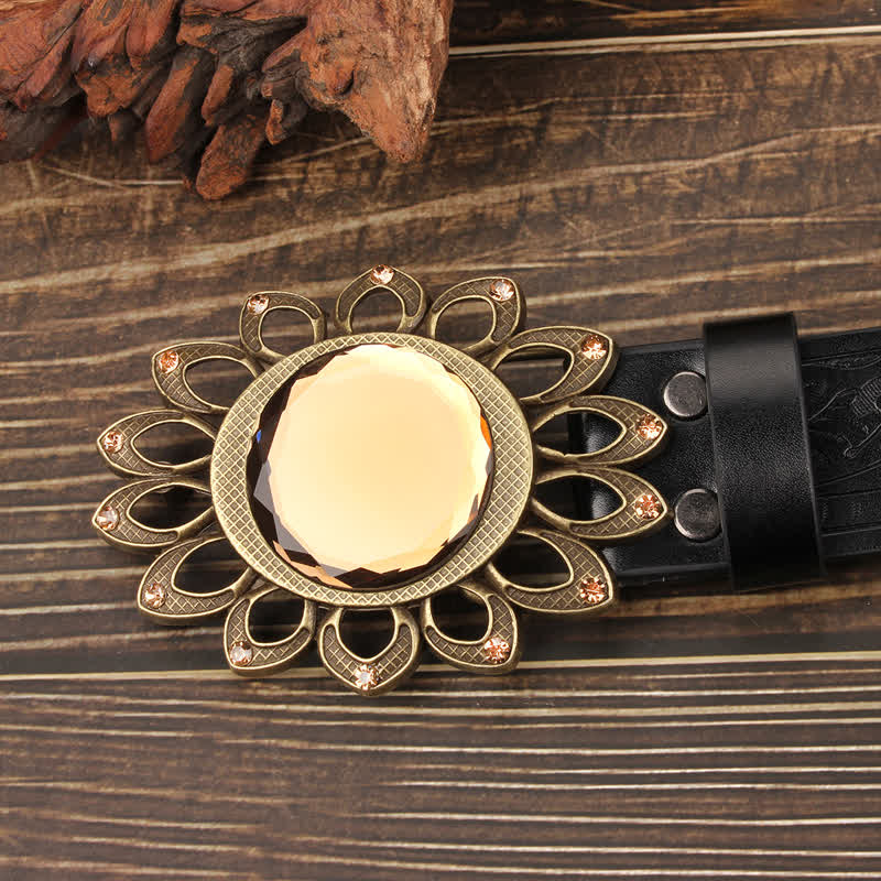 Crystal Burst Sunflower Buckle Leather Belt - Image 9