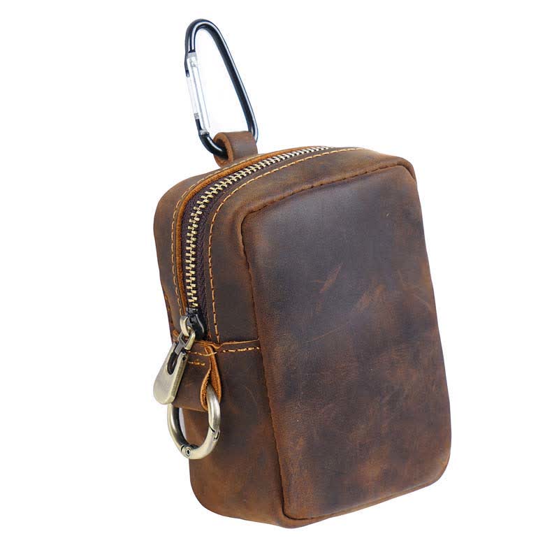 Cube Outdoor Zipper Coin Genuine Leather Mini Belt Bag - Image 11