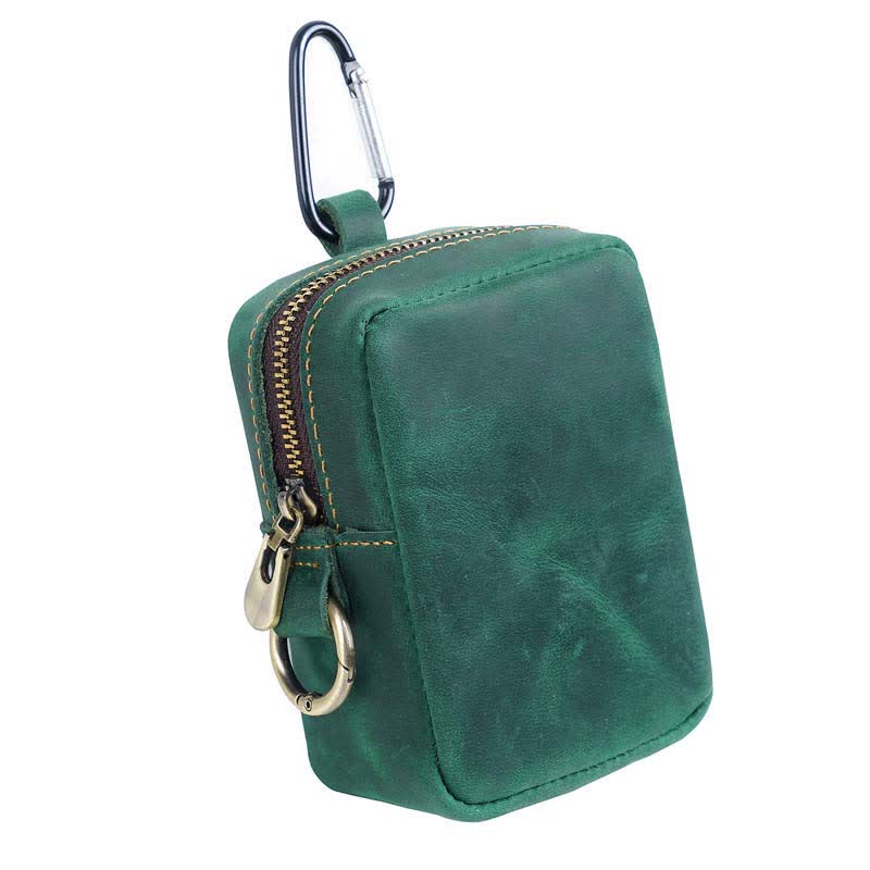 Cube Outdoor Zipper Coin Genuine Leather Mini Belt Bag - Image 12