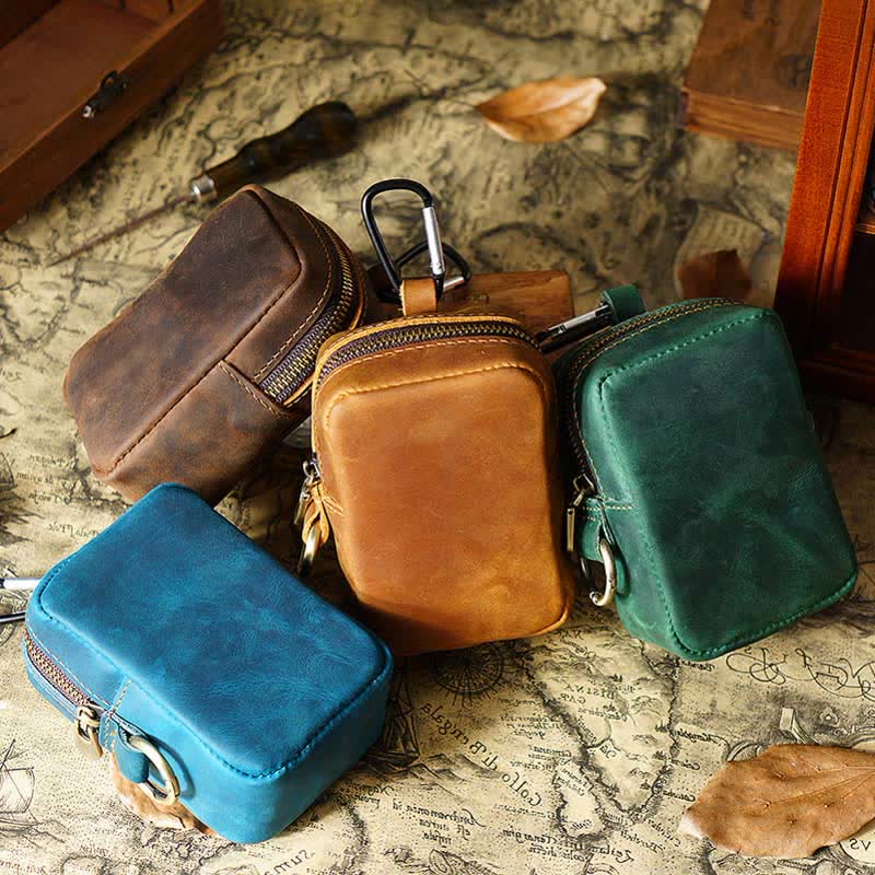 Cube Outdoor Zipper Coin Genuine Leather Mini Belt Bag - Image 2