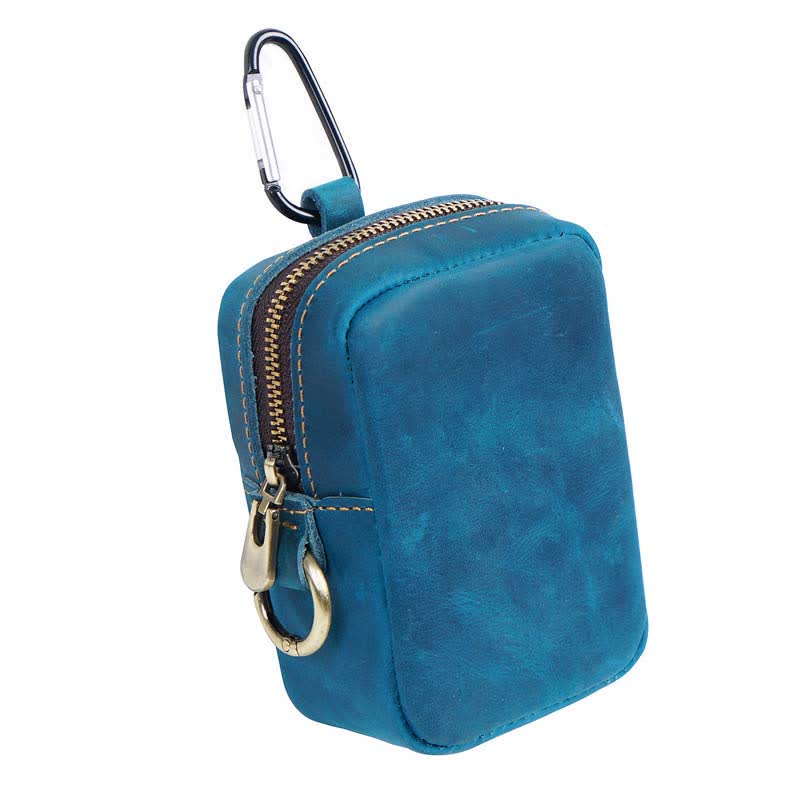Cube Outdoor Zipper Coin Genuine Leather Mini Belt Bag - Image 3