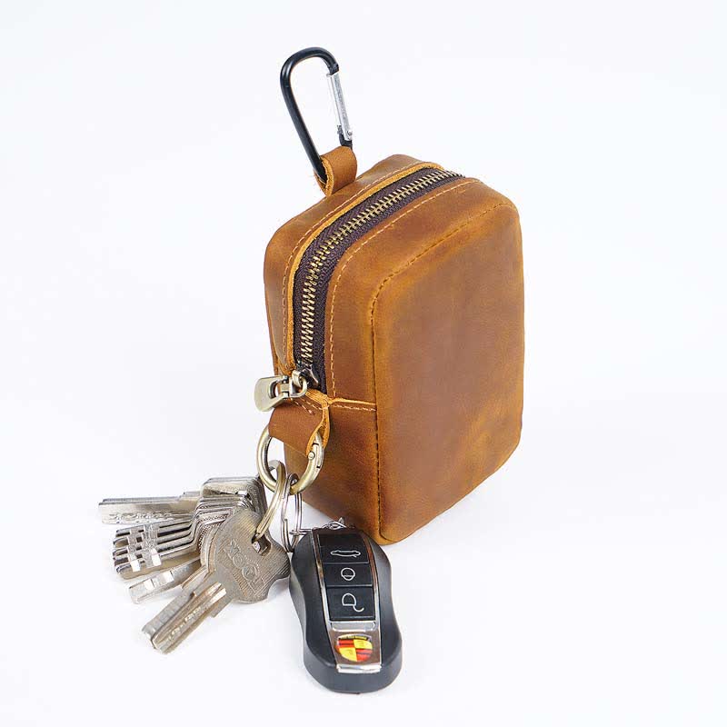 Cube Outdoor Zipper Coin Genuine Leather Mini Belt Bag - Image 8