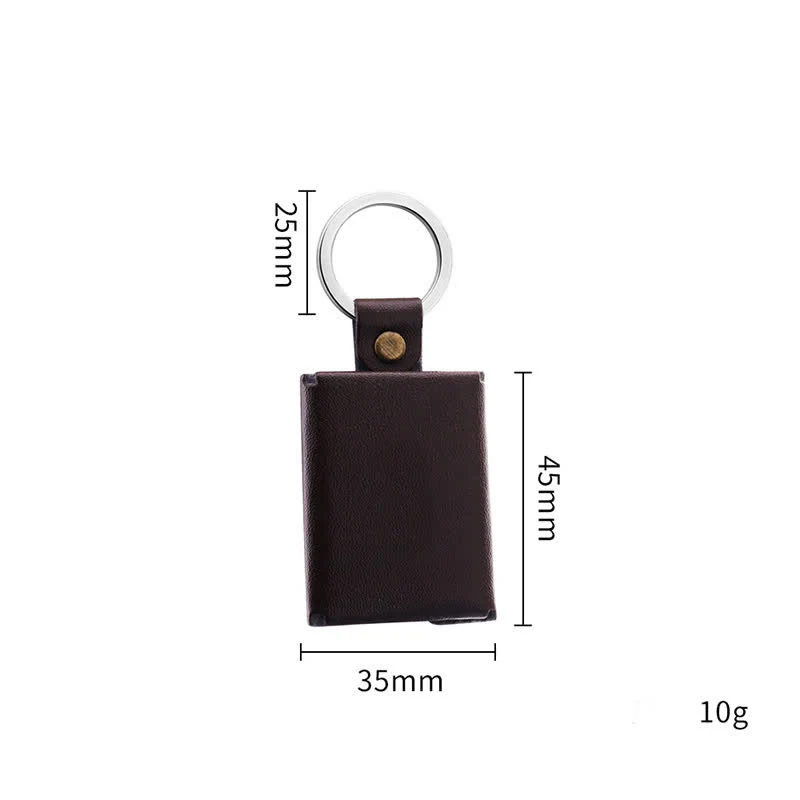 Custom 3 Photo Carved Text Brown Leather Keychain - Image 6