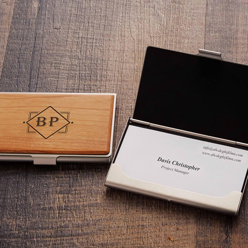 Custom Engraved Name Business Wooden Card Case - Image 2