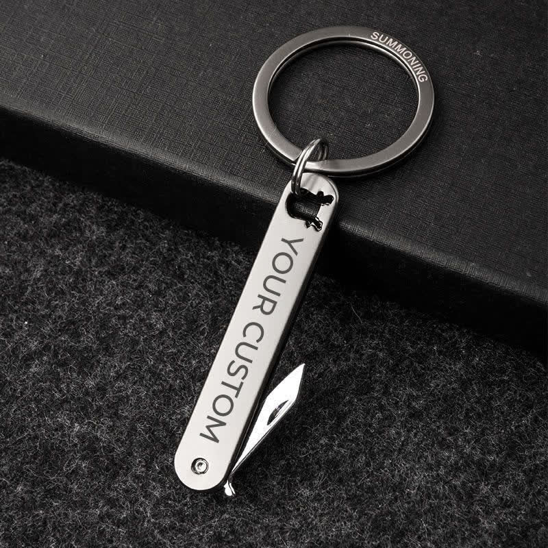 Custom Engraved Text Mini Folding Knife Personality Keychain