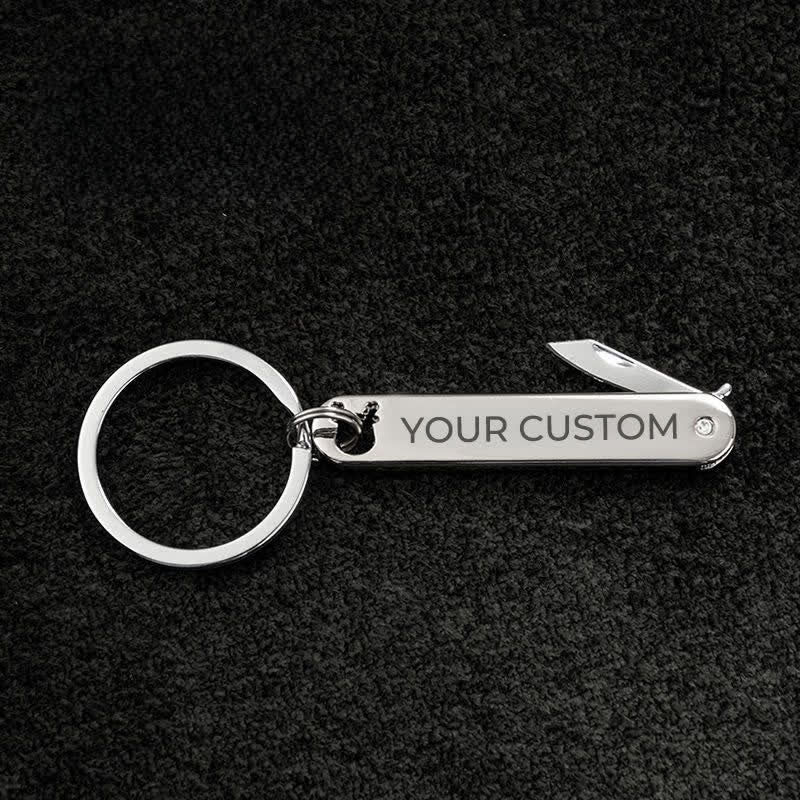 Custom Engraved Text Mini Folding Knife Personality Keychain - Image 3