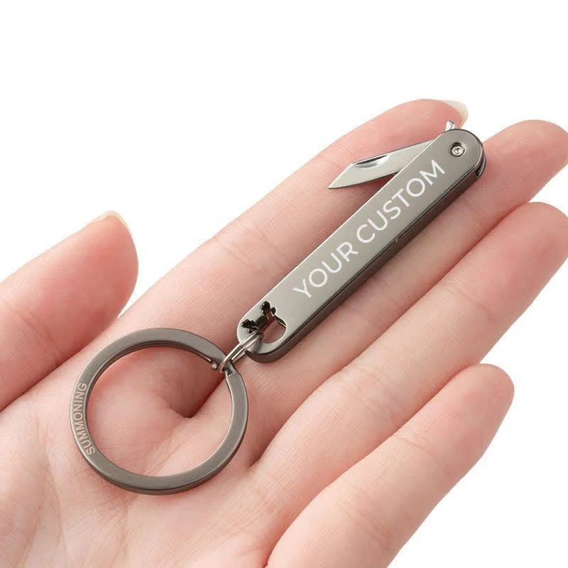 Custom Engraved Text Mini Folding Knife Personality Keychain - Image 4