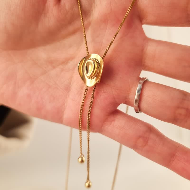 Custom Initial Western Cowboy Hat-Shape Pendant Necklace