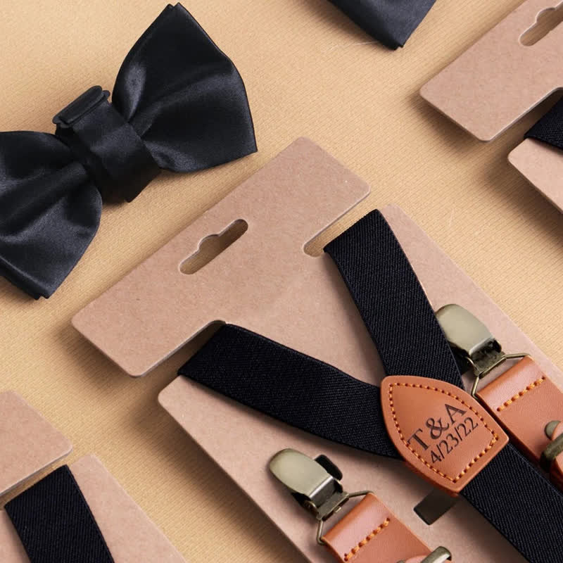 Custom Monogram 2Pcs Bow Tie 3-Clips Adjustable Suspenders Set - Image 2