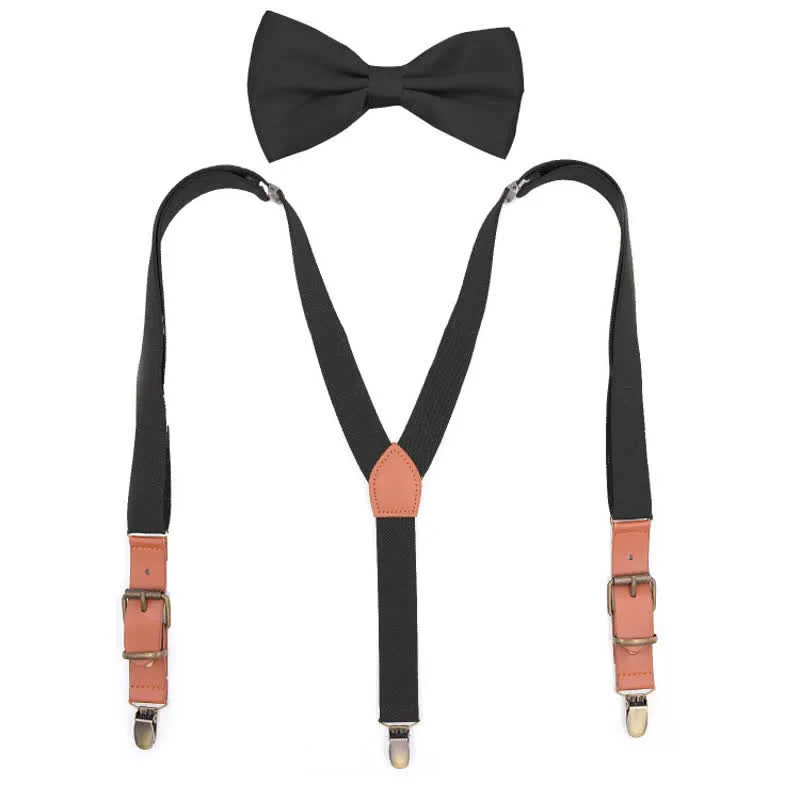 Custom Monogram 2Pcs Bow Tie 3-Clips Adjustable Suspenders Set - Image 3
