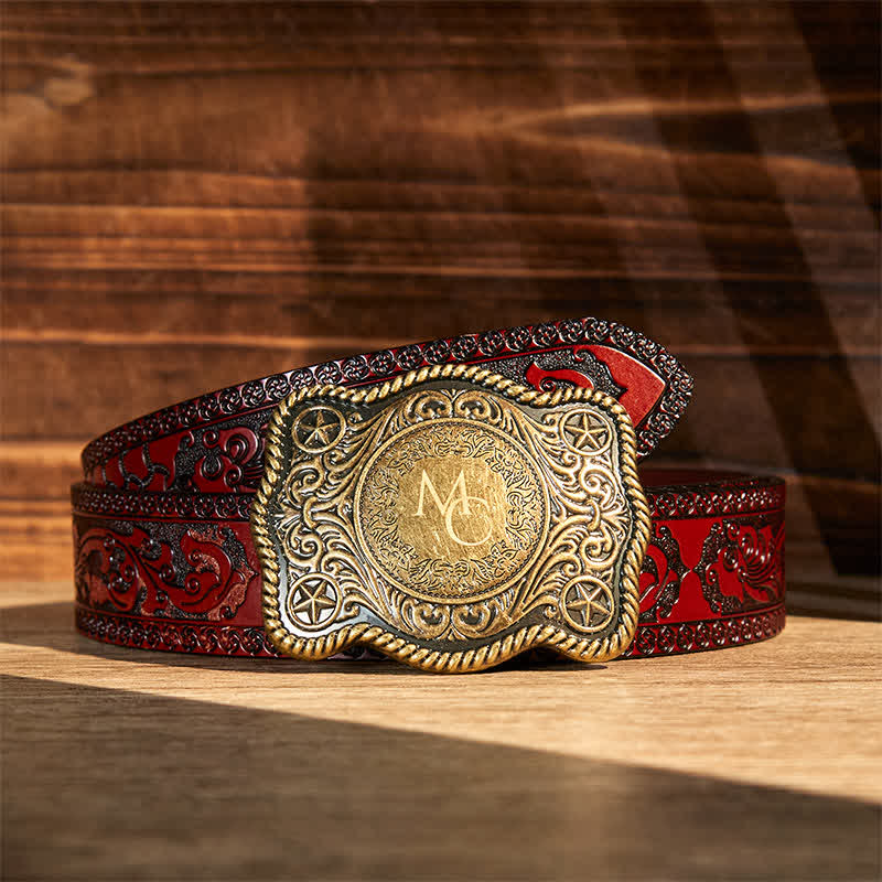 Custom Monogram Name DIY Carved Western Buckle Leather Belt - Image 10