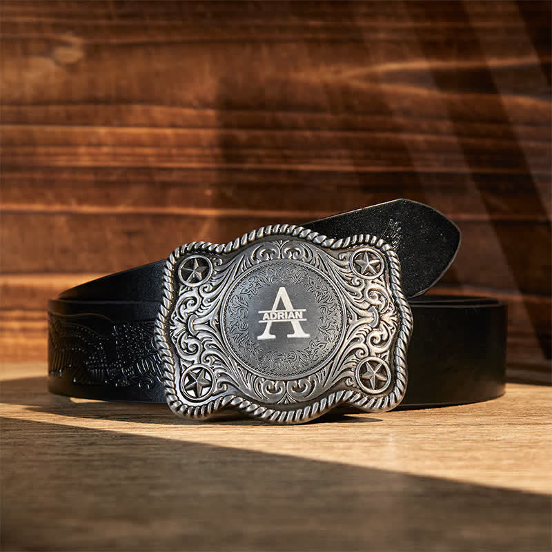 Custom Monogram Name DIY Carved Western Buckle Leather Belt - Image 16