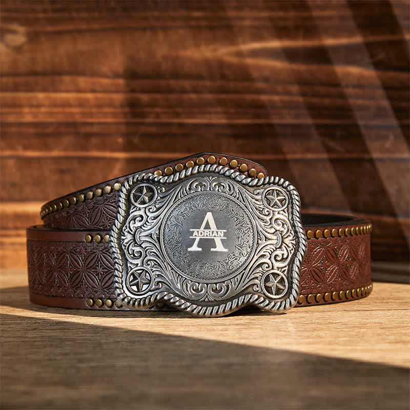 Custom Monogram Name DIY Carved Western Buckle Leather Belt - Image 18