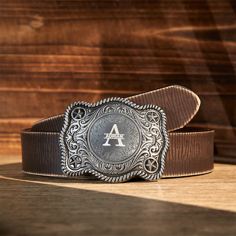 Custom Monogram Name DIY Carved Western Buckle Leather Belt - Image 19