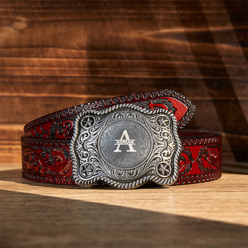 Custom Monogram Name DIY Carved Western Buckle Leather Belt - Image 20