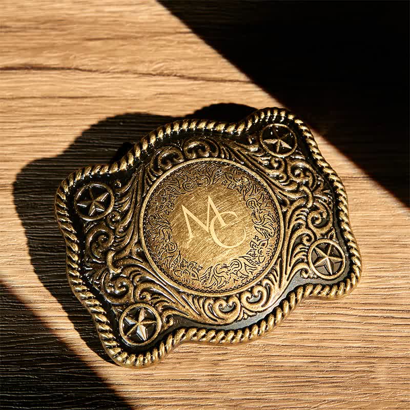 Custom Monogram Name DIY Carved Western Buckle Leather Belt - Image 3