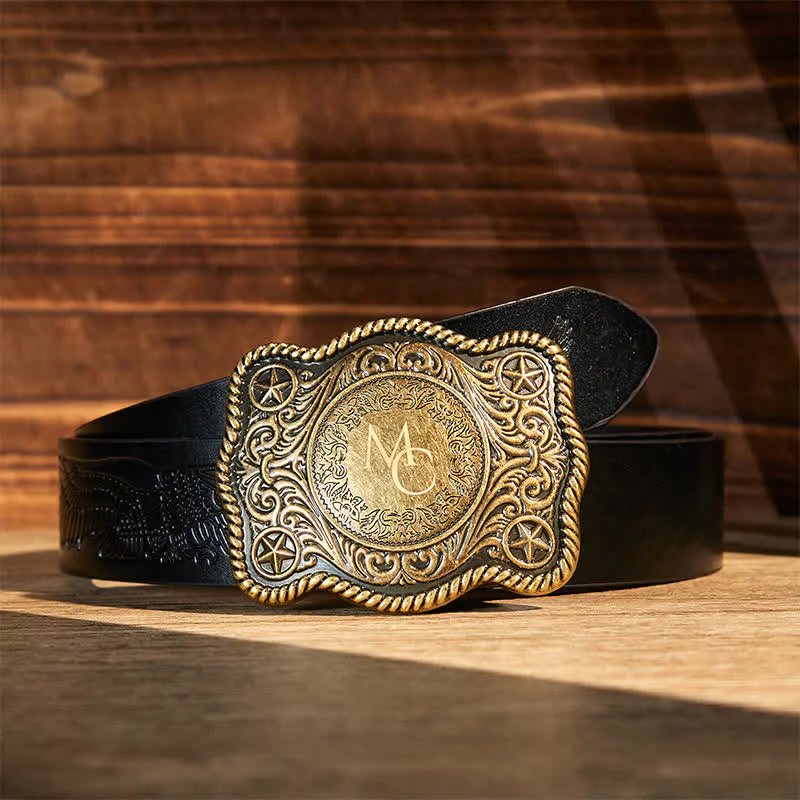 Custom Monogram Name DIY Carved Western Buckle Leather Belt - Image 6