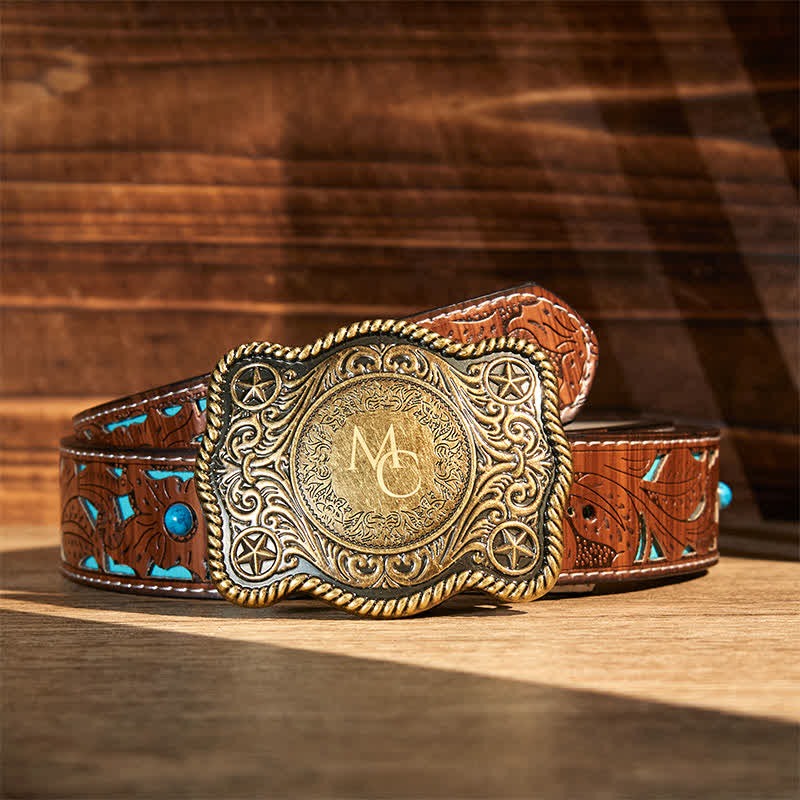 Custom Monogram Name DIY Carved Western Buckle Leather Belt - Image 7