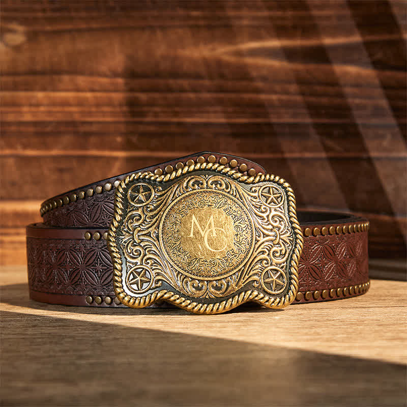 Custom Monogram Name DIY Carved Western Buckle Leather Belt - Image 8