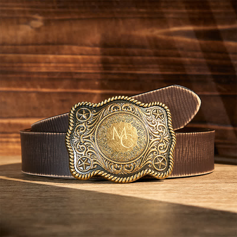 Custom Monogram Name DIY Carved Western Buckle Leather Belt - Image 9