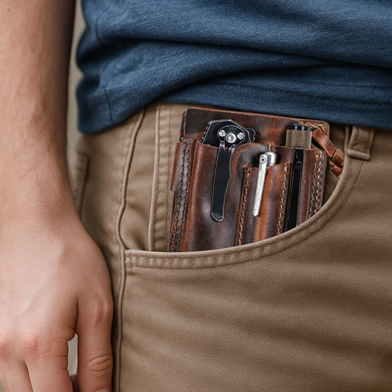 Custom Name EDC Wallet Pocket Organizer Leather Belt Bag - Image 2