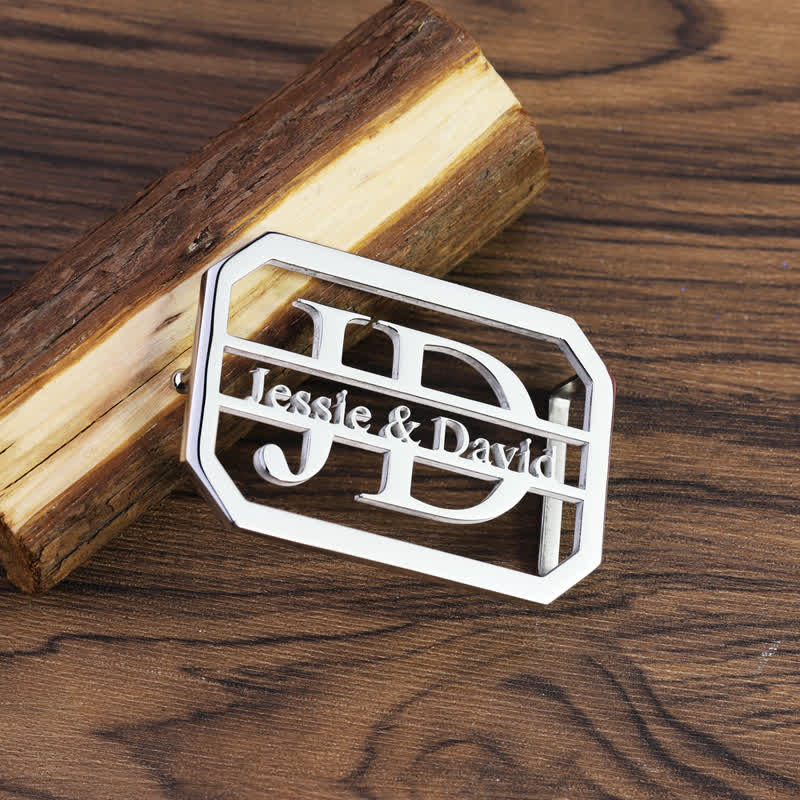 Custom Name & Initials Silver DIY Buckle Leather Belt - Image 3