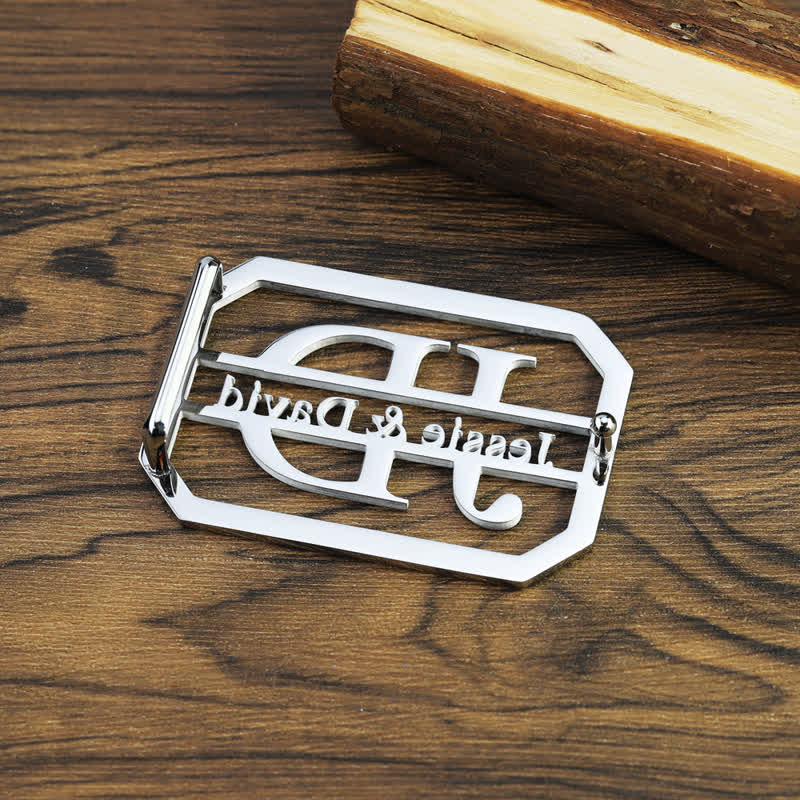 Custom Name & Initials Silver DIY Buckle Leather Belt - Image 4