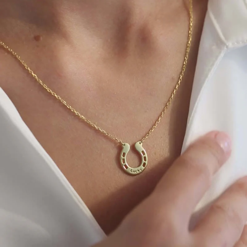 Custom Name Lucky U-Shaped Horseshoe Pendant Necklace - Image 5
