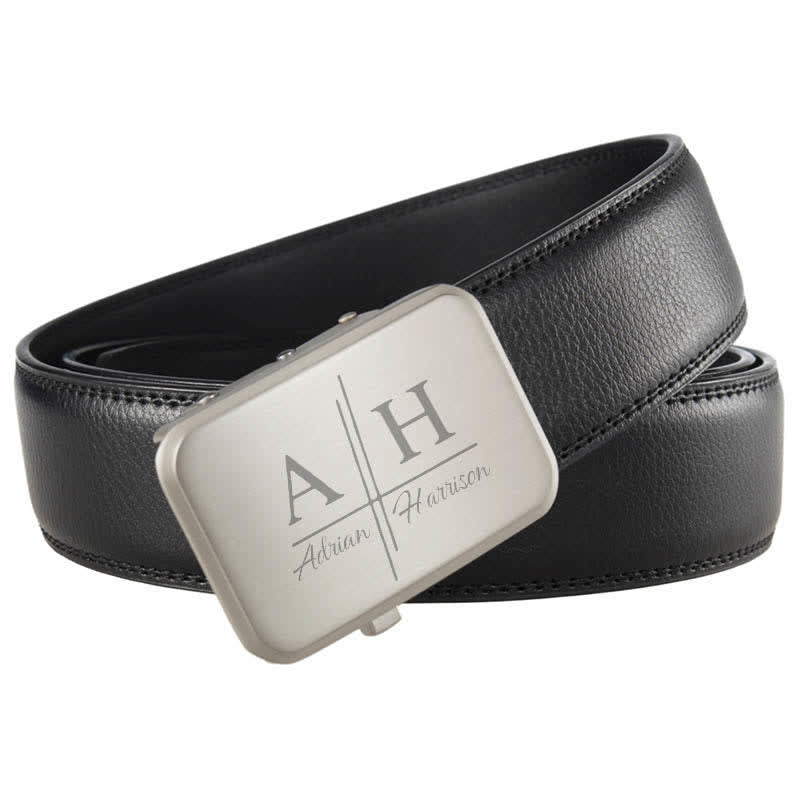 Custom Name Monogram Gift Idea Automatic Buckle Leather Belt - Image 4