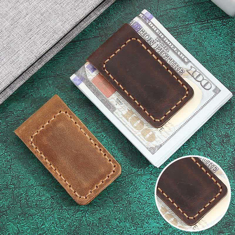 Custom Name Wedding Gift Idea Leather Magnetic Money Clip - Image 2