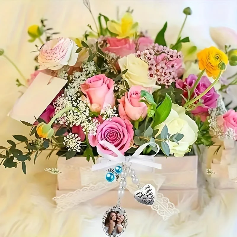 Custom Photo And Text Keychain Wedding Bouquet Pendant - Image 2