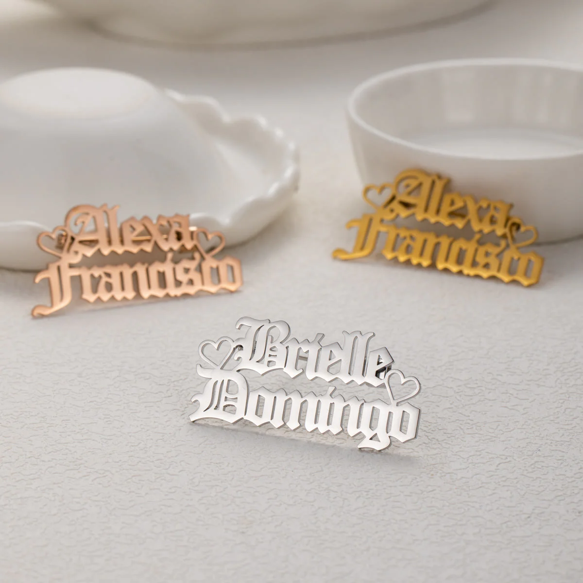 Custom Two Names Brooch Stainless Steel Suit Accessories