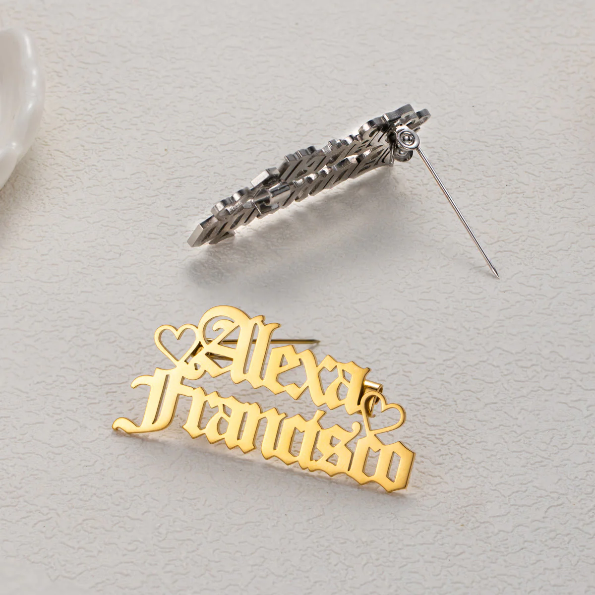 Custom Two Names Brooch Stainless Steel Suit Accessories - Image 2