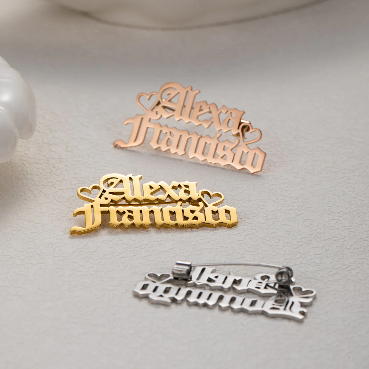 Custom Two Names Brooch Stainless Steel Suit Accessories - Image 3