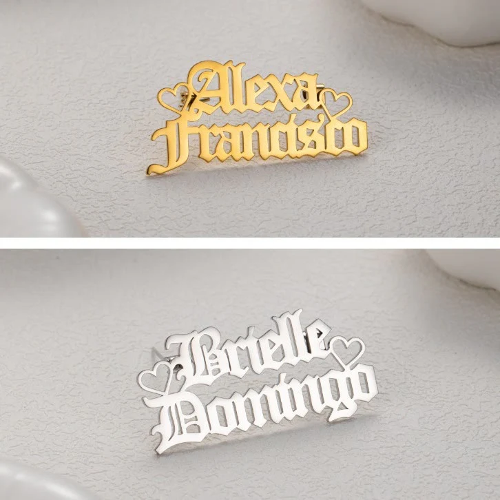 Custom Two Names Brooch Stainless Steel Suit Accessories - Image 4