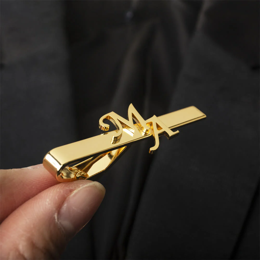 Custom Your Initial Letter Wedding Tie Bar For Neckties - Image 2
