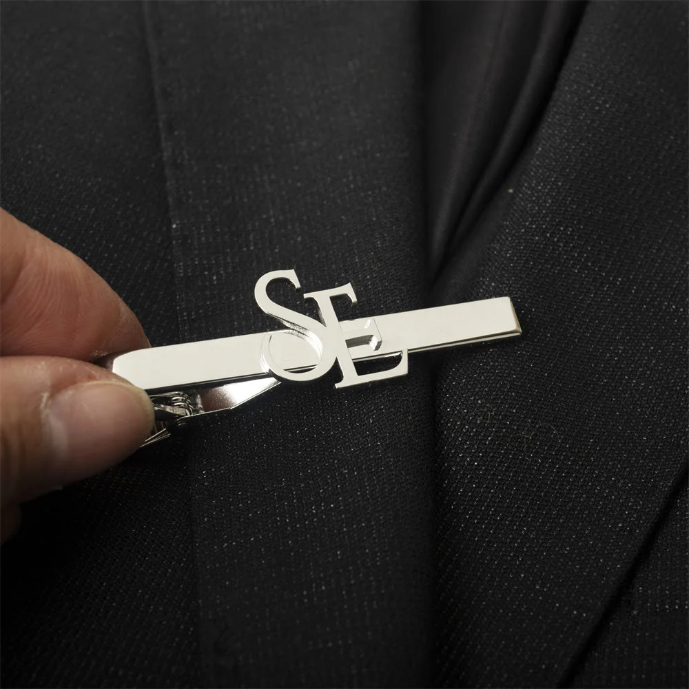 Custom Your Initial Letter Wedding Tie Bar For Neckties - Image 5