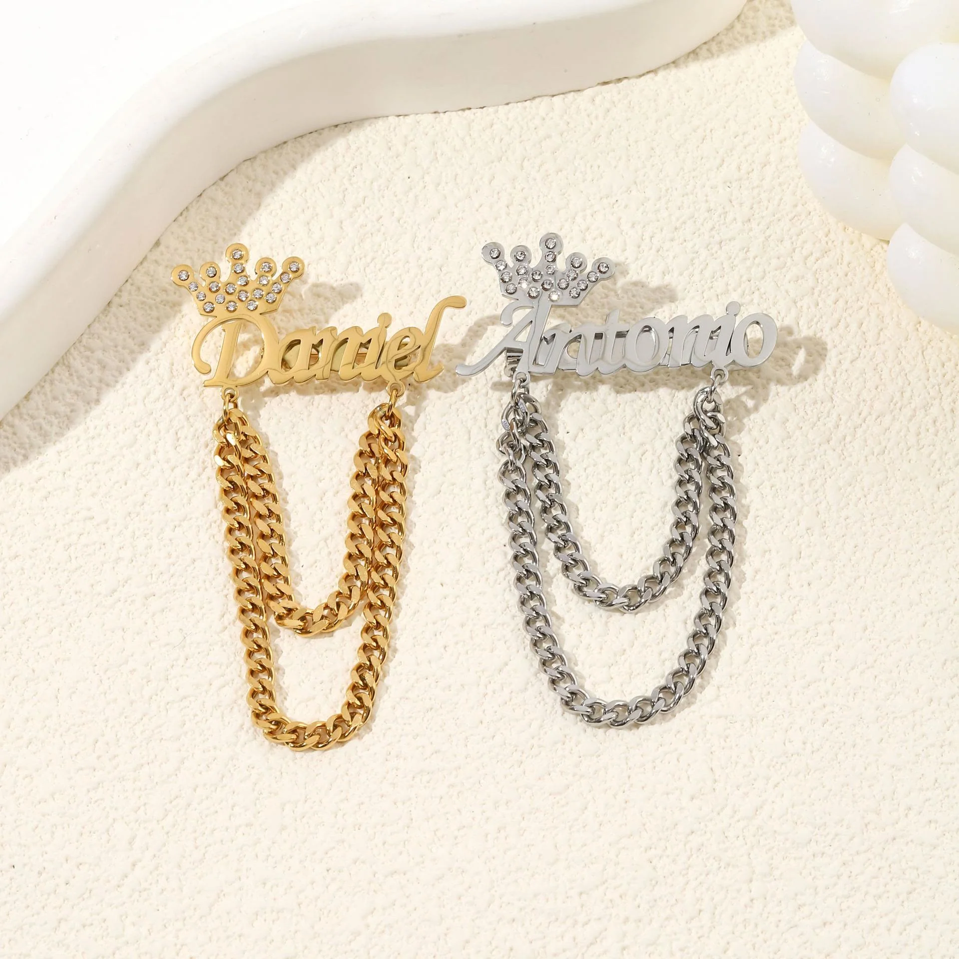 Custom Your Name Brooch With Crown Decor Suit Accessories