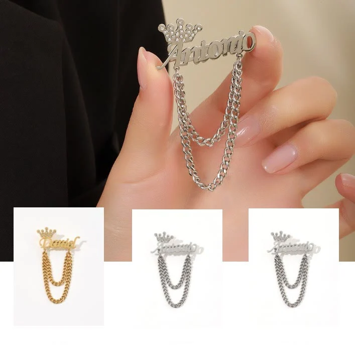 Custom Your Name Brooch With Crown Decor Suit Accessories - Image 3